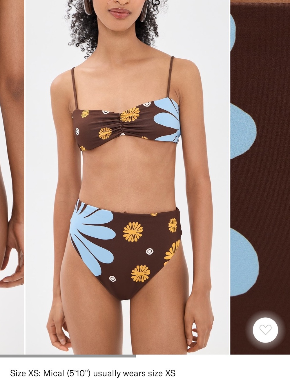 High-Waist Floral Bikini Set in Brown with Blue & Yellow Accents